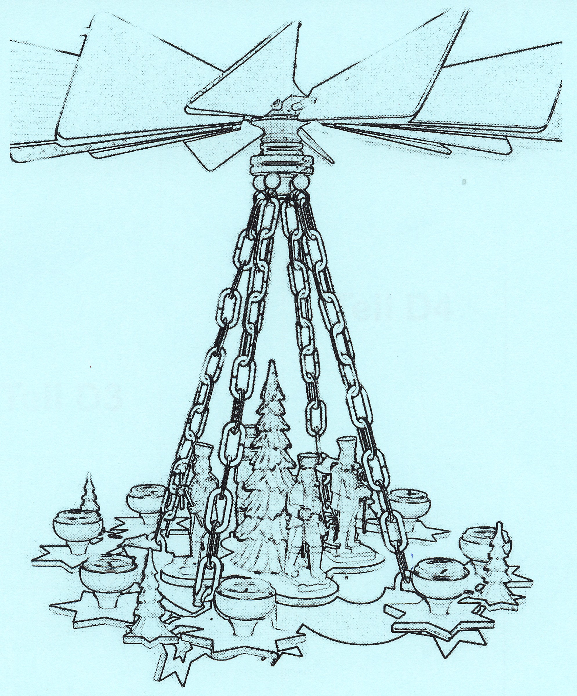 Laubsägevorlage Hängepyramide mit Ketten - Motiv Sterne