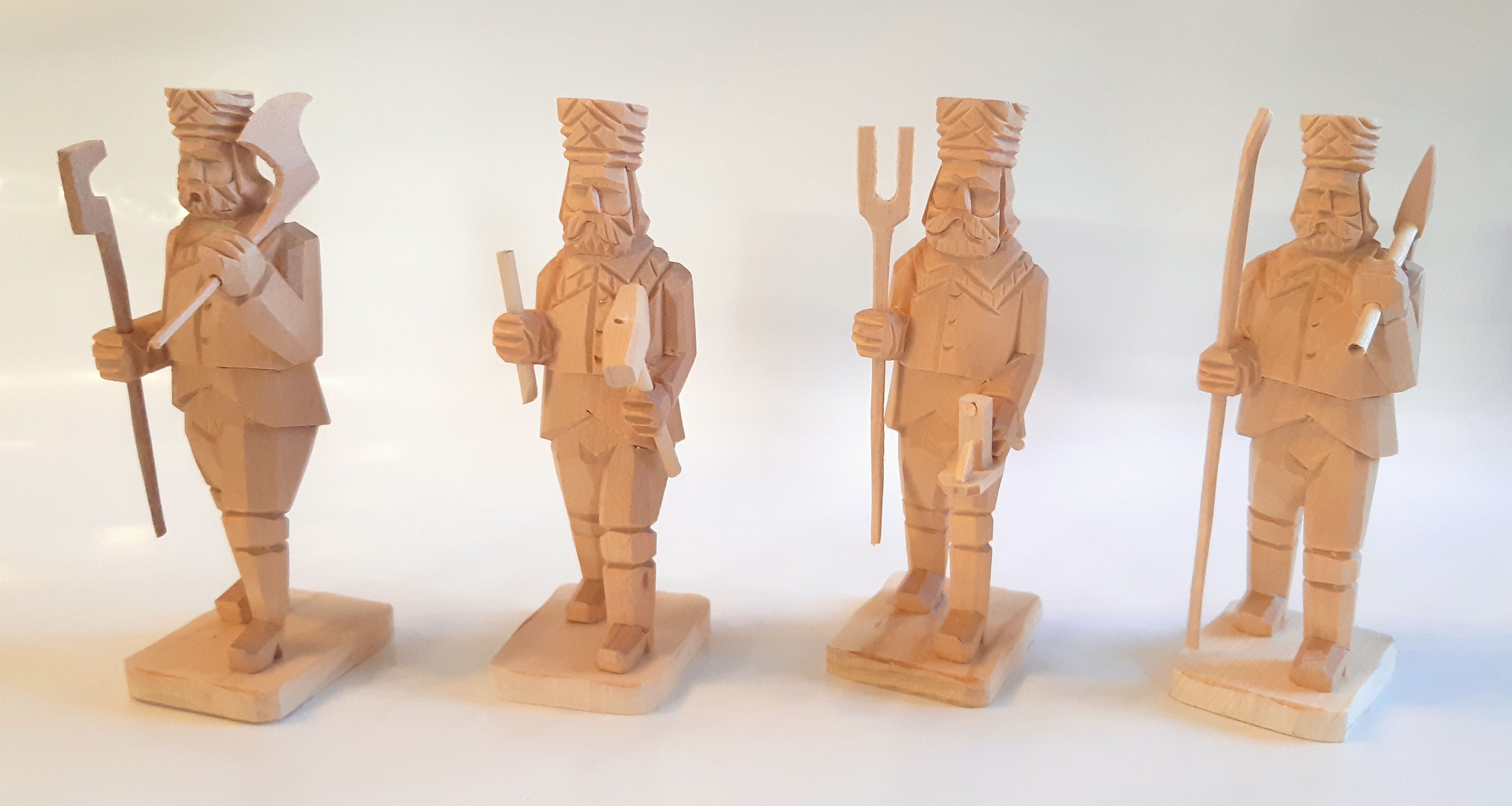 Bergmänner geschnitzt - Gruppe 1 Lichtträger - vierteilig