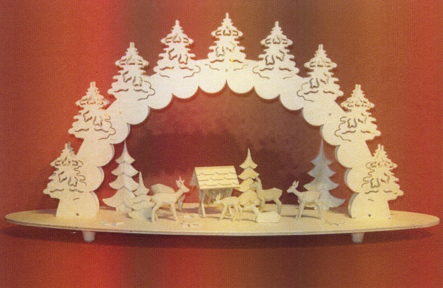 Vorlage Schwibbogen - Motiv Rehkrippe mit Bäumen