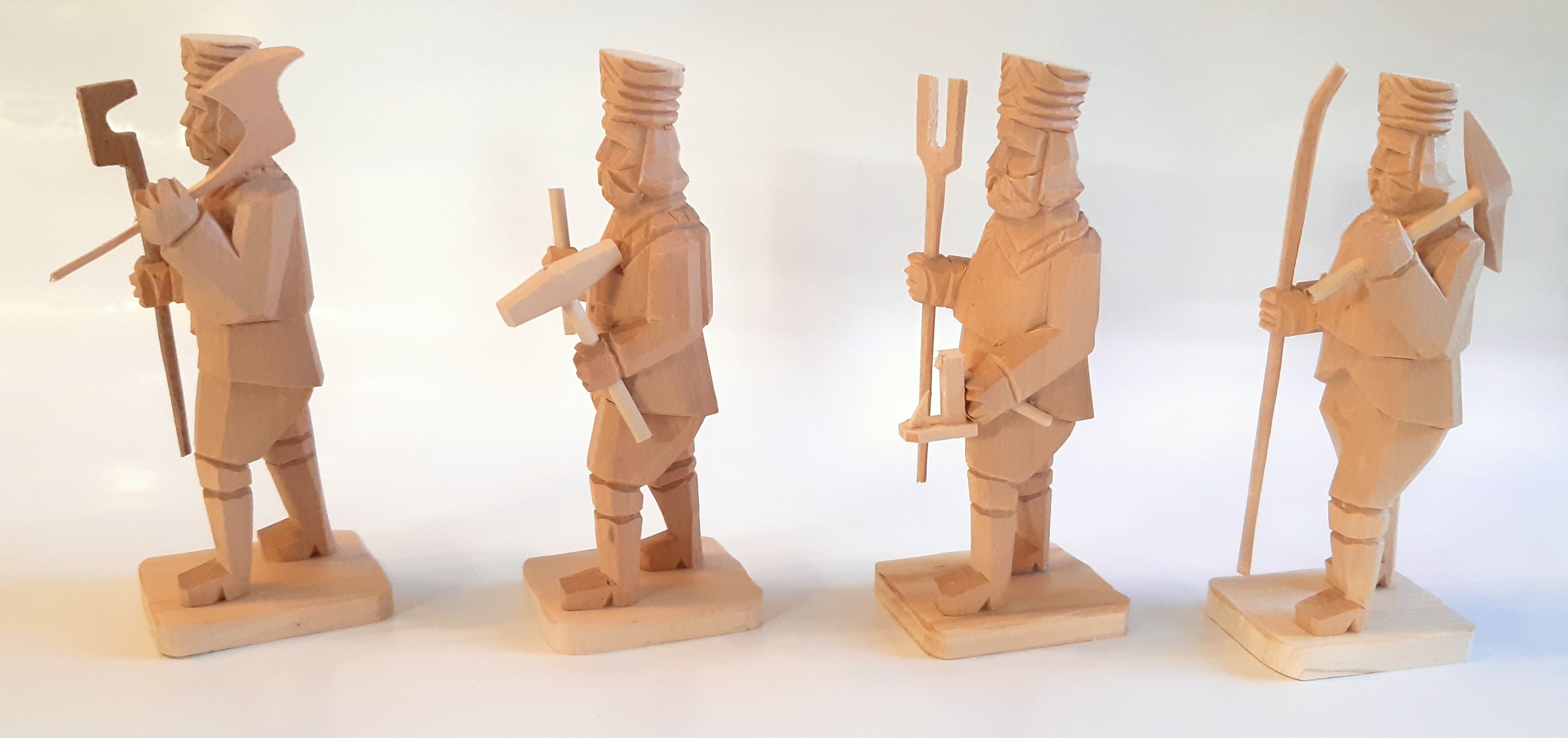 Bergmänner geschnitzt - Gruppe 1 Lichtträger - vierteilig