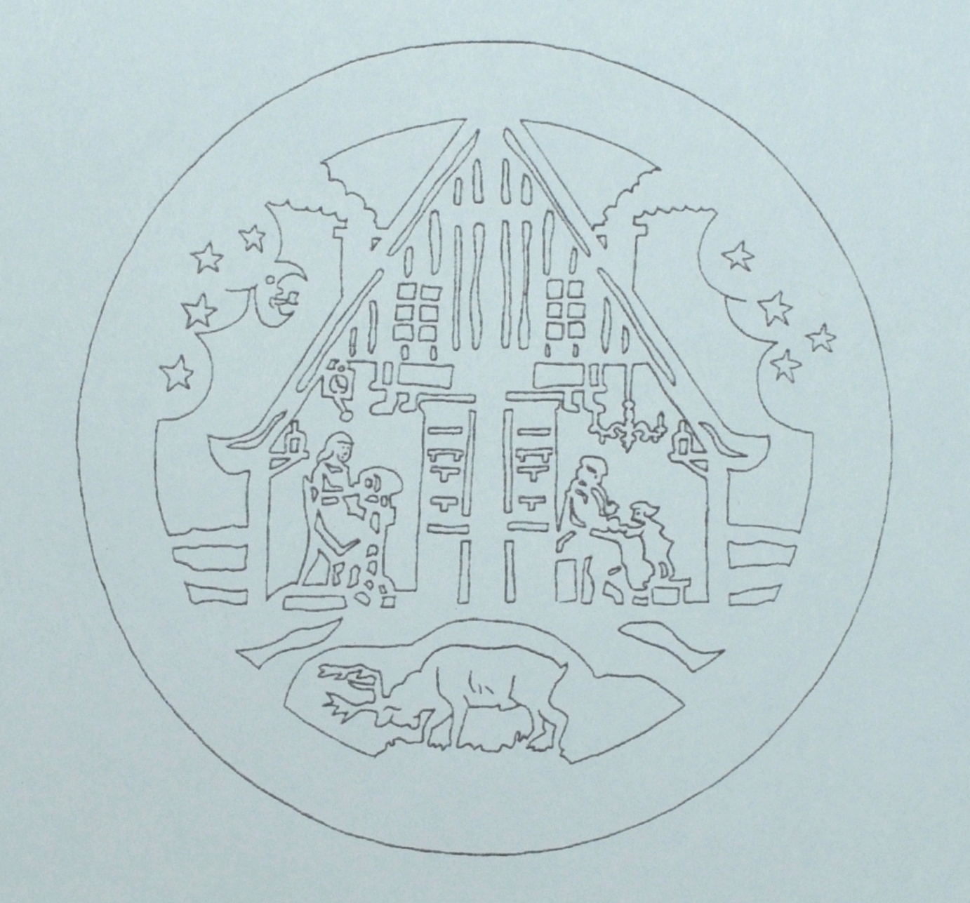 Vorlage beleuchtetes Fensterbild - Motiv Haus im Wald