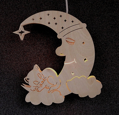 beleuchtetes Fensterbild - Motiv "Katze auf Mond"