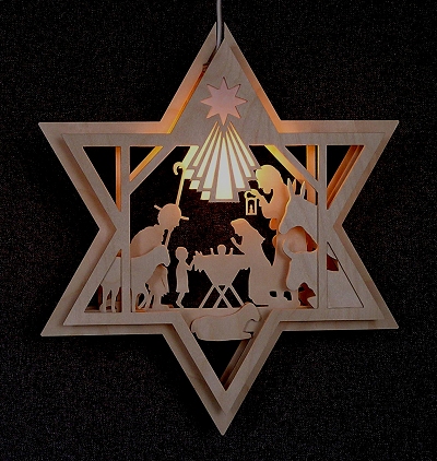 beleuchtetes Fensterbild - Motiv "Krippe im Stall"