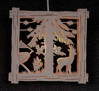beleuchtetes Fensterbild - Motiv "Rehbock im Wald"